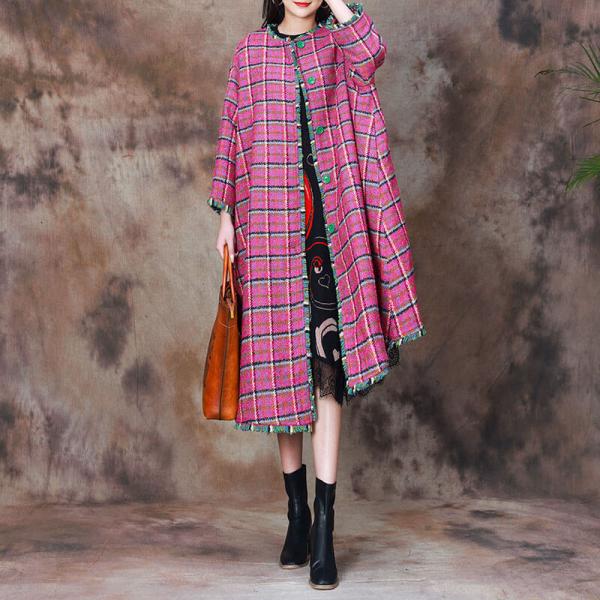 Green Fringed Edges Pink Gingham Walker Coat