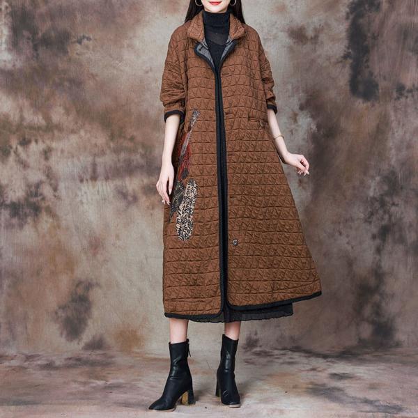 Stand Collar Flowers Patchwork Quilted Coat