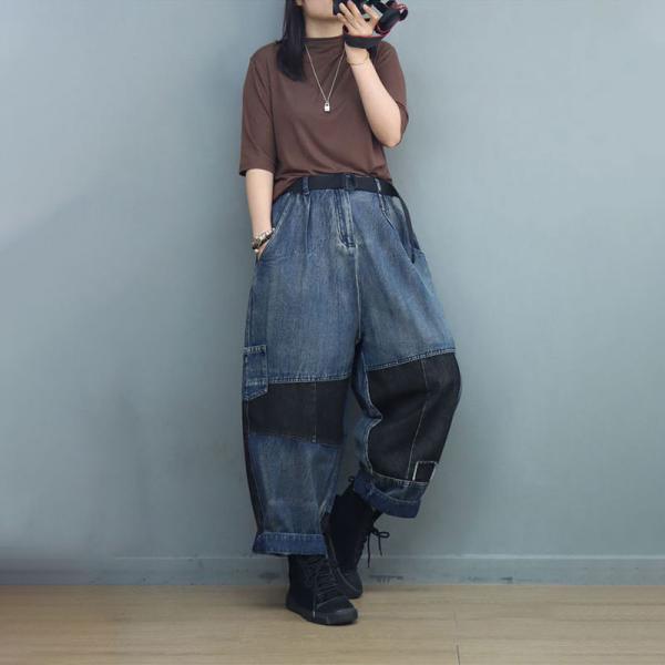 Contrast Colors Baggy Harem Jeans for Women