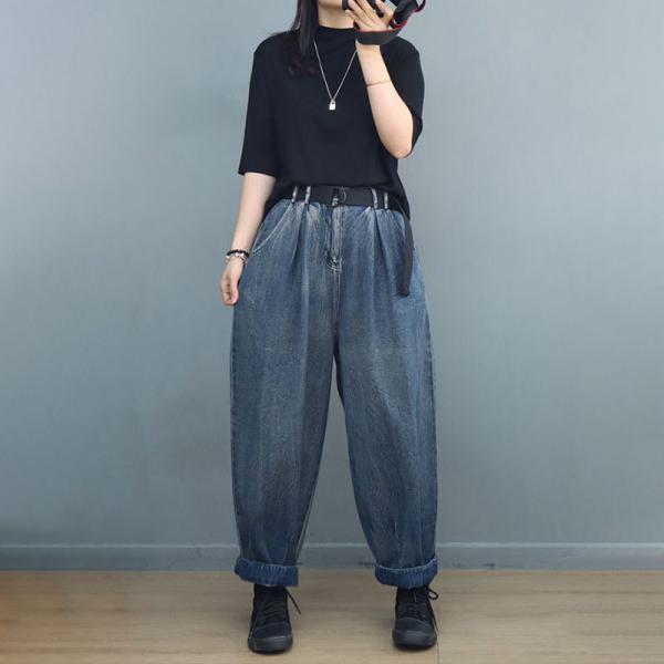 Baggy-Fit Stone Wash Straight Leg Mom Jeans