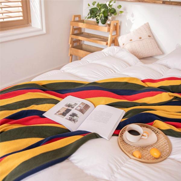 Rainbow Fringed Knitting Boho Blanket