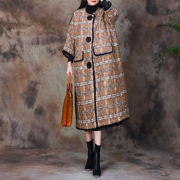 Alpaca Wool Winter Checkered Coat