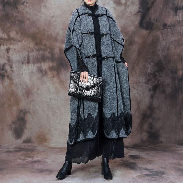 Bat Sleeves Gray Designer Poncho Coat