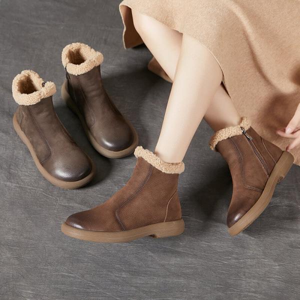 Lamb Wool Lined Winter Leather Ankle Boots