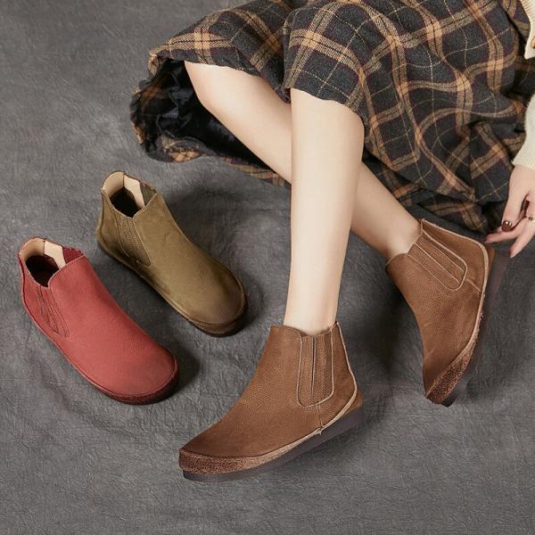 Round Toe Soft Leather Cozy Chelsea Boots