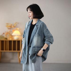 Street Style Oversized Denim Blazer Long Sleeve Plus Size Coat