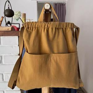 Chunky Linen Drawstring Backpack Beige Womens Satchel