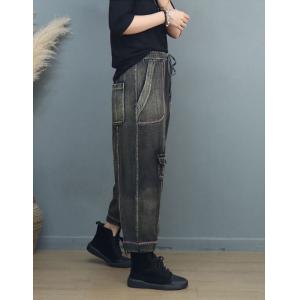 Relax-Fit Drawstring Waist Jeans Stone Wash 90s Jeans