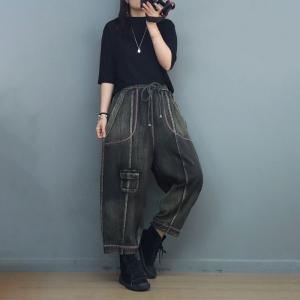 Relax-Fit Drawstring Waist Jeans Stone Wash 90s Jeans