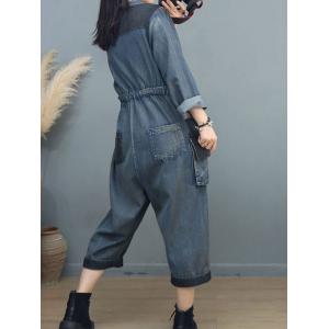 Long Sleeves Side Tied Jumpsuits V-Neck Jean Coveralls