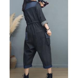 Long Sleeves Side Tied Jumpsuits V-Neck Jean Coveralls