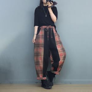 Black Contrast Gingham Jeans Drawstring Waist Spirit Pants