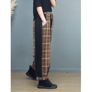 Black Contrast Gingham Jeans Drawstring Waist Spirit Pants