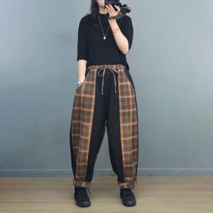 Black Contrast Gingham Jeans Drawstring Waist Spirit Pants