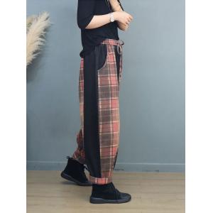 Black Contrast Gingham Jeans Drawstring Waist Spirit Pants