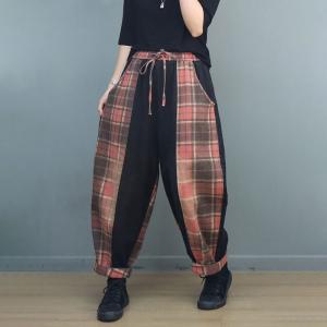 Black Contrast Gingham Jeans Drawstring Waist Spirit Pants