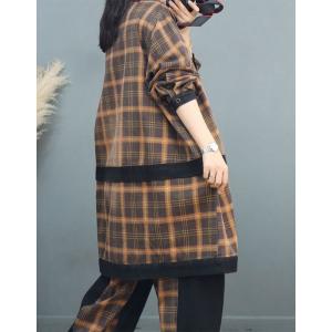 Preppy Style Casual Gingham Coat Plus Size Tartan Coat