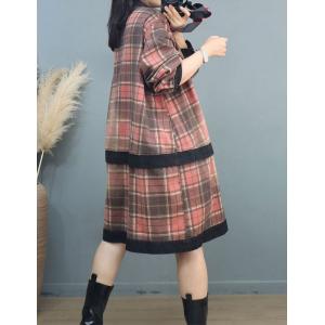 Preppy Style Casual Gingham Coat Plus Size Tartan Coat