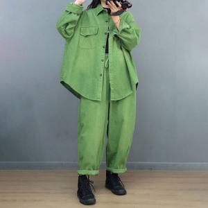 Pop Colored Corduroy Shacket with Baggy Pull-On Pants