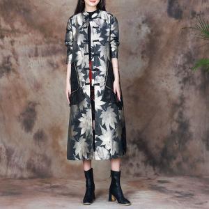 Chinese Fog Buttons H-Shaped Coat Lace Pocket Printed Coat