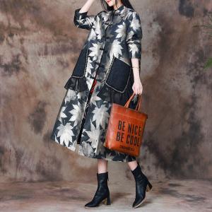 Chinese Fog Buttons H-Shaped Coat Lace Pocket Printed Coat