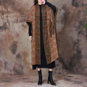 Bat Sleeves Plus Size Cardigan Printed Pleated Coat