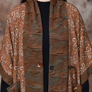 Bat Sleeves Plus Size Cardigan Printed Pleated Coat