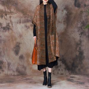 Bat Sleeves Plus Size Cardigan Printed Pleated Coat