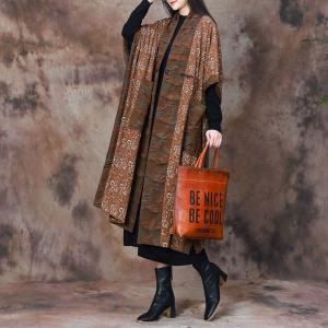 Bat Sleeves Plus Size Cardigan Printed Pleated Coat