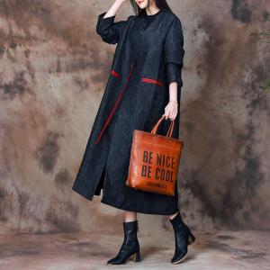 Red Ribbon Senior Women Black Coat Mulberry Silk Jacquard Coat