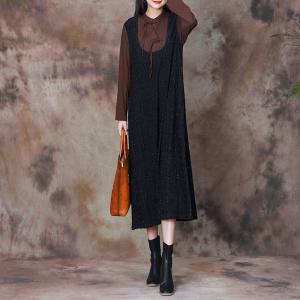 Mandarin Collar Coffee and Black Elegant Dress