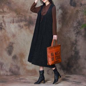 Mandarin Collar Coffee and Black Elegant Dress