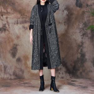 Wool Blend Robe Coat Long Fringed Black Winter Coat