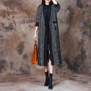 Wool Blend Robe Coat Long Fringed Black Winter Coat