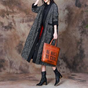 Wool Blend Robe Coat Long Fringed Black Winter Coat