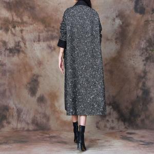 Wool Blend Robe Coat Long Fringed Black Winter Coat