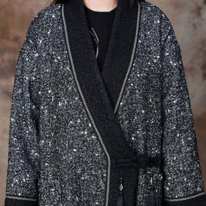Wool Blend Robe Coat Long Fringed Black Winter Coat