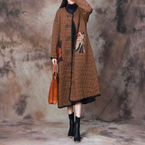 Printed Patched Pocket Loose Coat Applique Quilted Coat