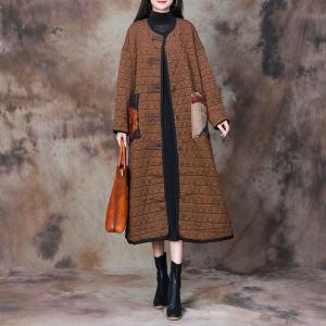 Printed Patched Pocket Loose Coat Applique Quilted Coat