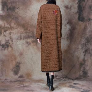 Printed Patched Pocket Loose Coat Applique Quilted Coat