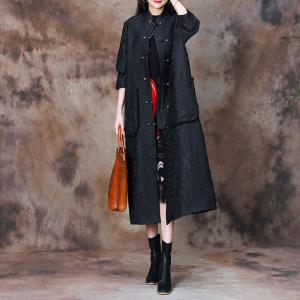 Big Pocket Jacquard Eastern Black Coat