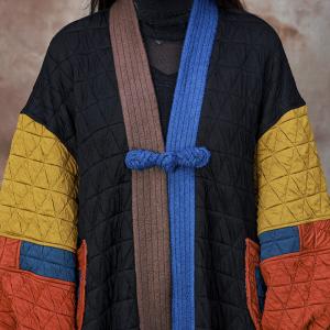 Puff Sleeves Color Block Quilted Designer Coat