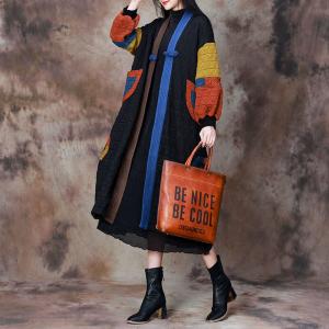 Puff Sleeves Color Block Quilted Designer Coat