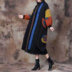 Puff Sleeves Color Block Quilted Designer Coat