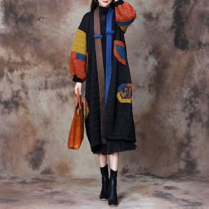 Puff Sleeves Color Block Quilted Designer Coat