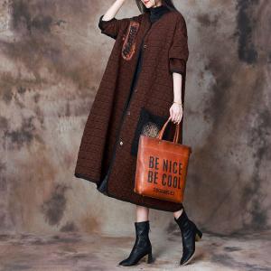 Dark Coffee Patchwork Cotton-Padded Coat