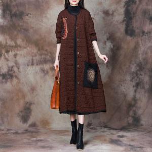 Dark Coffee Patchwork Cotton-Padded Coat