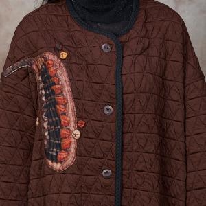 Dark Coffee Patchwork Cotton-Padded Coat