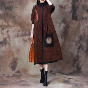 Dark Coffee Patchwork Cotton-Padded Coat