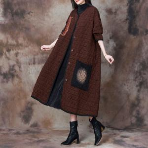 Dark Coffee Patchwork Cotton-Padded Coat